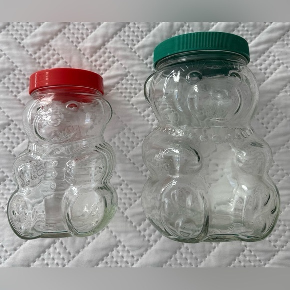 Kraft peanut butter Other - Kraft Glass Bear Peanut Butter 1980s Vintage Jars Red and Green Lids Piggy Bank